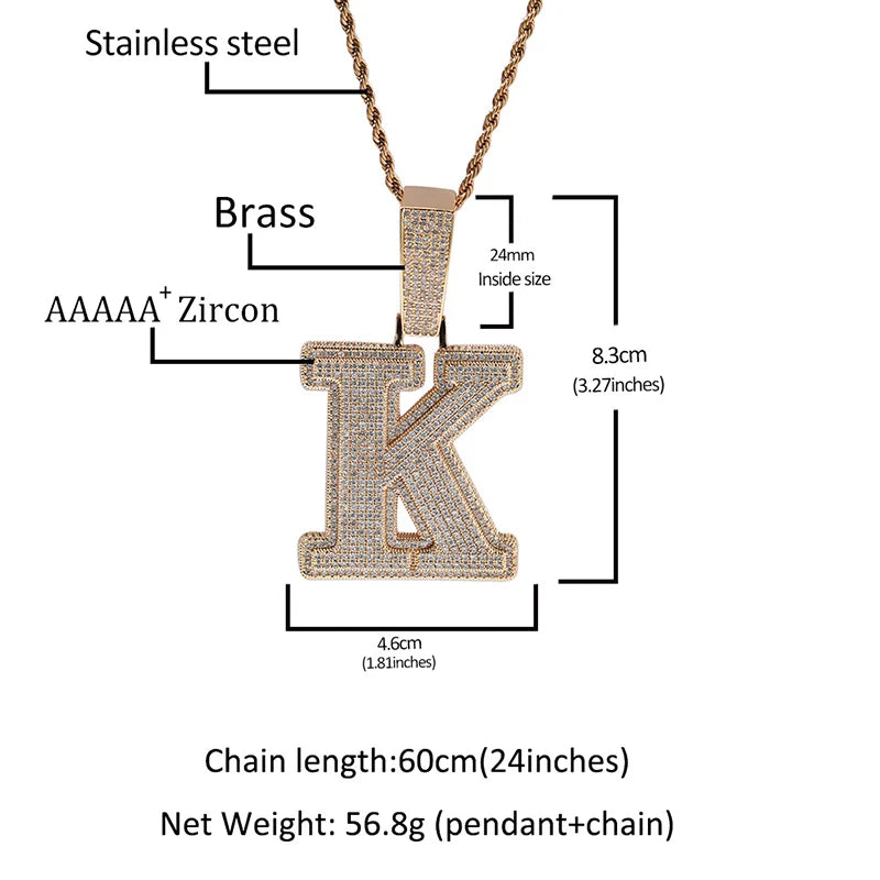 Hip Hop Micro Paved 5A+ Cubic Zirconia Iced Out Big Bubble CZ Letter Pendants Necklace for Men