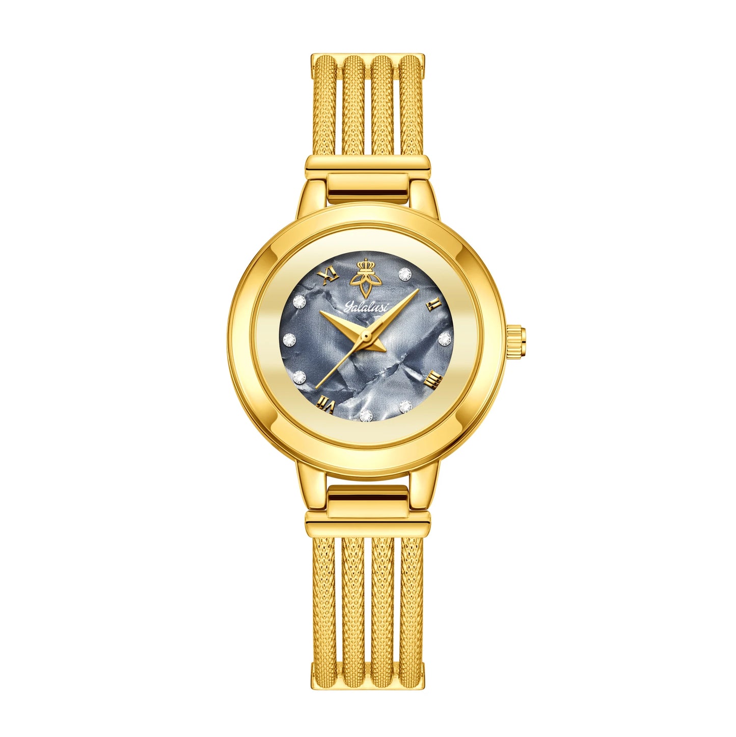 Ladies Quartz Watch Rhinestone Analog Scale Luxury Gold Watch Skeleton Wristband Gift Boxed