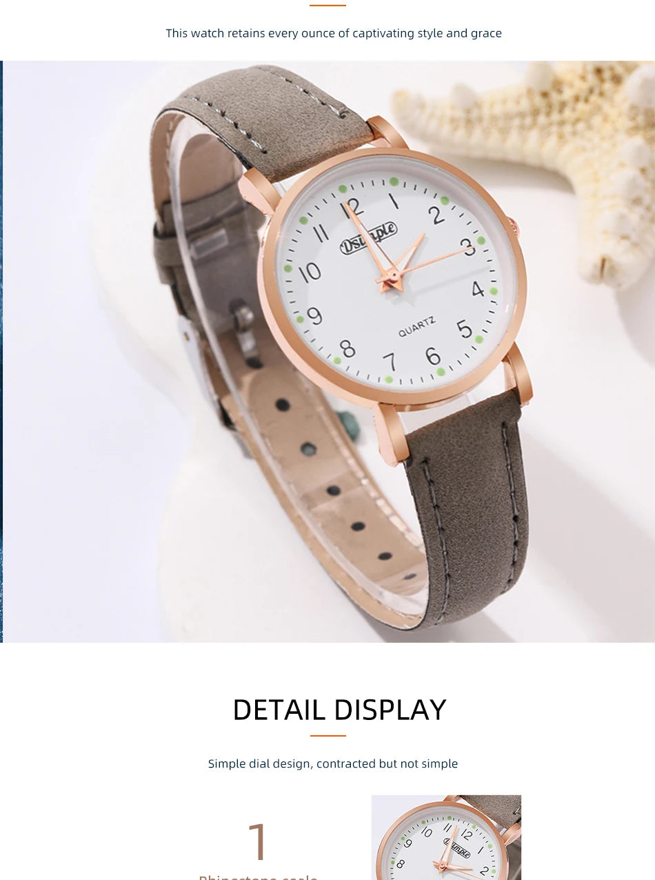 6Pcs Sets Luxury White Leather Analog Ladies Quartz Wrist Watch Butterfly Design Earring Bracelet Necklace