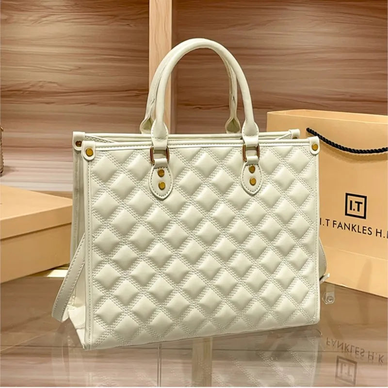 Light luxury brand hand-held large capacity tote bag diamond grid single shoulder diagonal cross bag