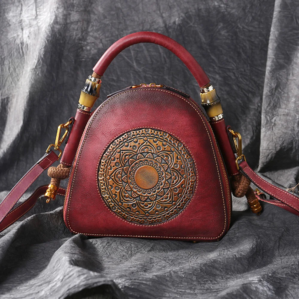 MOTAORA Luxury Handmade Embossed Women Crossbody Bag New Retro Genuine Leather Shell Bag