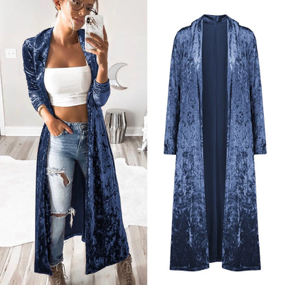 Women's Lightweight Overcoat Velvet Retro Open Front Cardigan Ladies Windbreaker