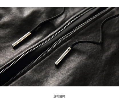 Mauroicardi Spring Autumn Luxury Elegant Cool Black Pu Leather Vest for Men with Hood Zipper Sleeveless Jacket Men Clothing 2023