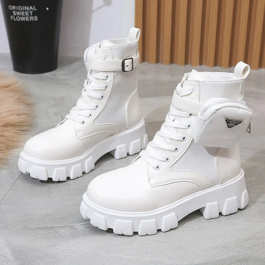 BLACK and White Ankel Boots Goth Platform Boots Snow Booties Woman
