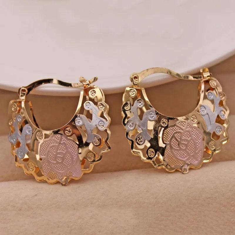 Gold Color Hollow Out Hoop Earrings For Women