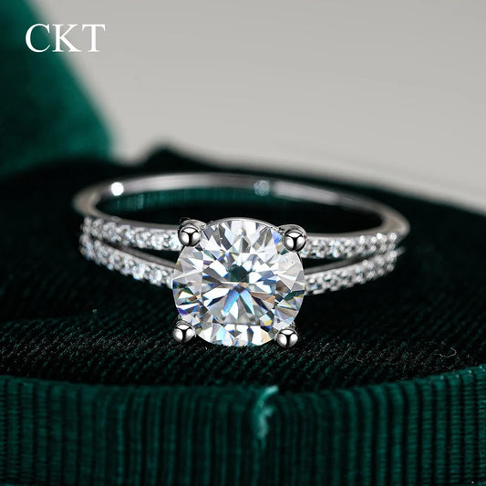 CKT Real 18k White Gold Diamond Ring for Women Platinum Pt950 Couple Rings 2ct Moissanite Wedding Engagement Jewelry Fine Gift