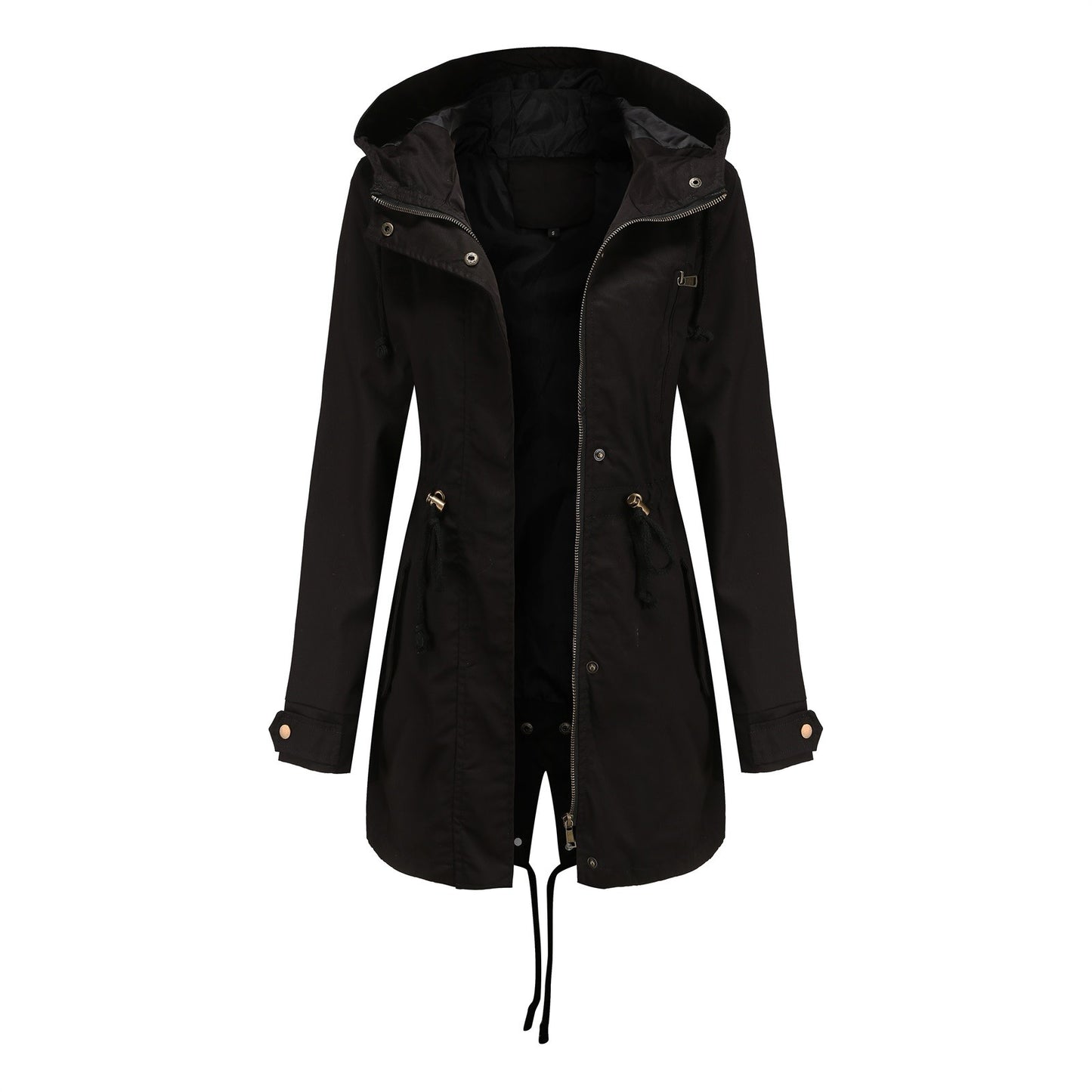 Women Jacket Windproof Windbreaker Trench Coats Female Hooded Drawstring Long