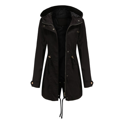 Women Jacket Windproof Windbreaker Trench Coats Female Hooded Drawstring Long
