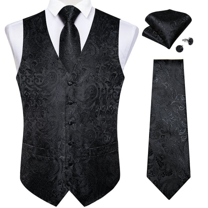 Luxury Paisley Men's Suit Vest Black Pink Red Wedding Prom Tuxedo Waistcoat Necktie Handkerchief Cufflink Sleeveless Jacket Vest