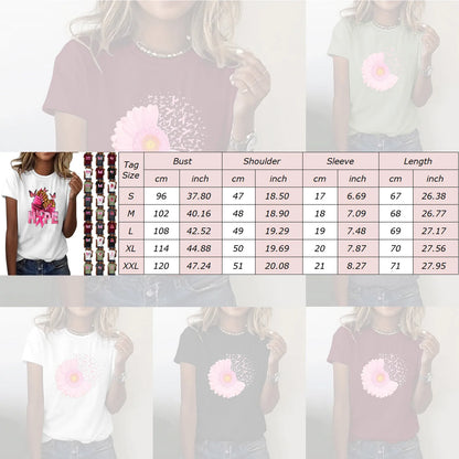 Ribbon Petal Print Pink October T-shirt Breast Cancer Awareness Graphic Short Sleeve