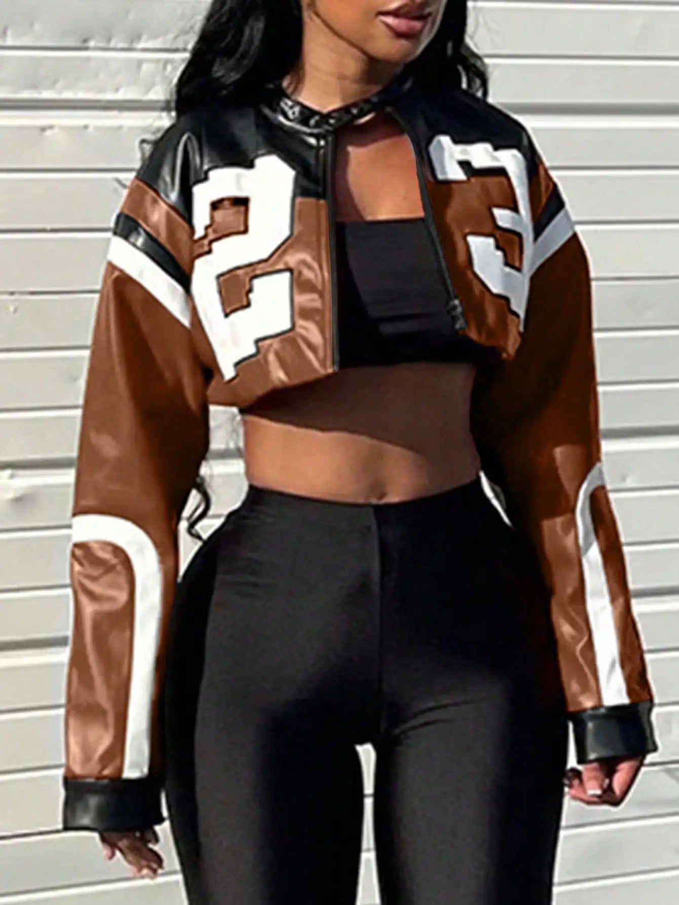 Faux Leather Jacket Short Red Coat Zipper Bomber Jacket Edgy Motorcycle Style
