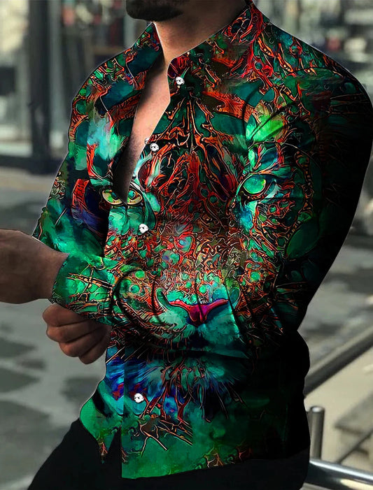 Men's Shirt Polo Button Shirt Casual Western Print Top Men's Cardigan Top
