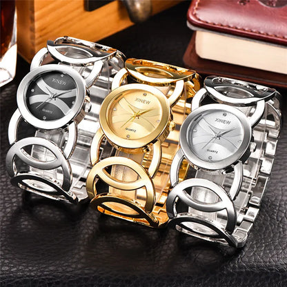 Ladies Casual Golden Luxury Quartz Bracelets Watch