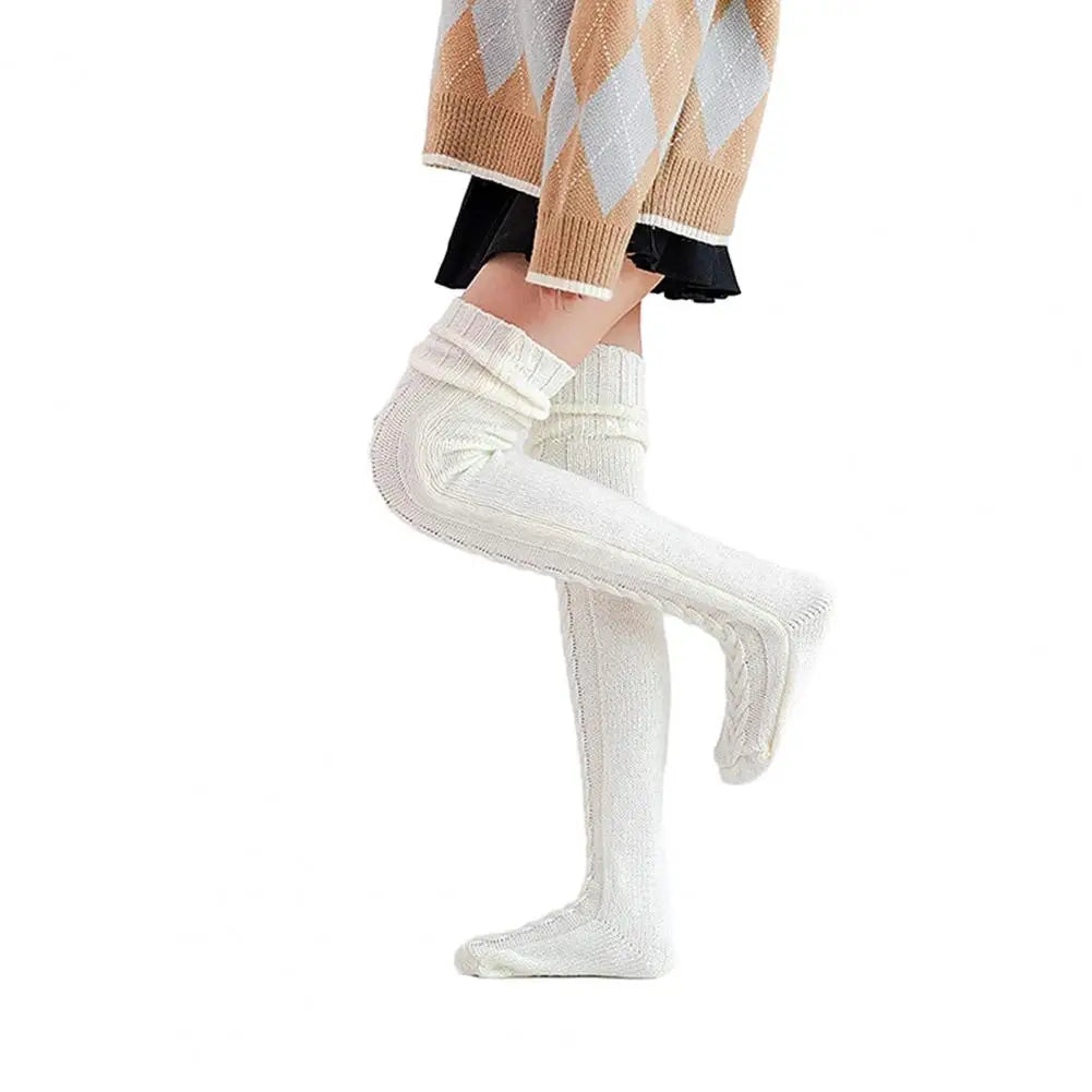 Wool Foot Warmers Lady Stockings Solid Color Thigh-high Socks Acrylic Fibers