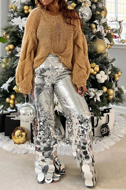 Plus Size Party Pant Silver Straight Leg Asymmetrical Sequin Pant High Waist Flare Pant Trousers Spring Silver / XL Silver / L Gold / 5XL Silver / XL-Silver / L-Gold / 5XL-Gold / 4XL-Gold / XL-Gold / L-Gold / XXXL-Gold / XXL-Silver / XXXL-Silver / XXL-Silver / 5XL-Silver / 4XL-