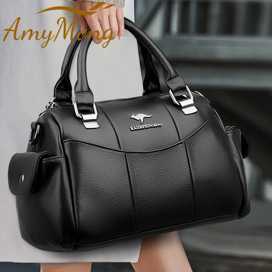 Designer Women Soft Leather Handbags Luxury Female Shoulder Crossbody Bag Brand Messenger Boston Bag