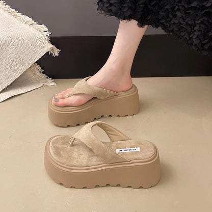 Thick Bottom Flip Flops Outdoor High Waist Seaside Beach Leisure Flip Flops Suede