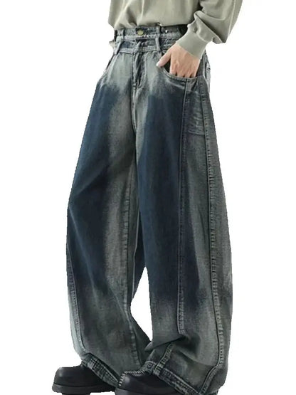 Women's Blue Vintage High Waist Wide Leg Denim Jeans Y2K Harajuku American 2000S Emo Aesthetic Streetwear Fashion Clothing 2025