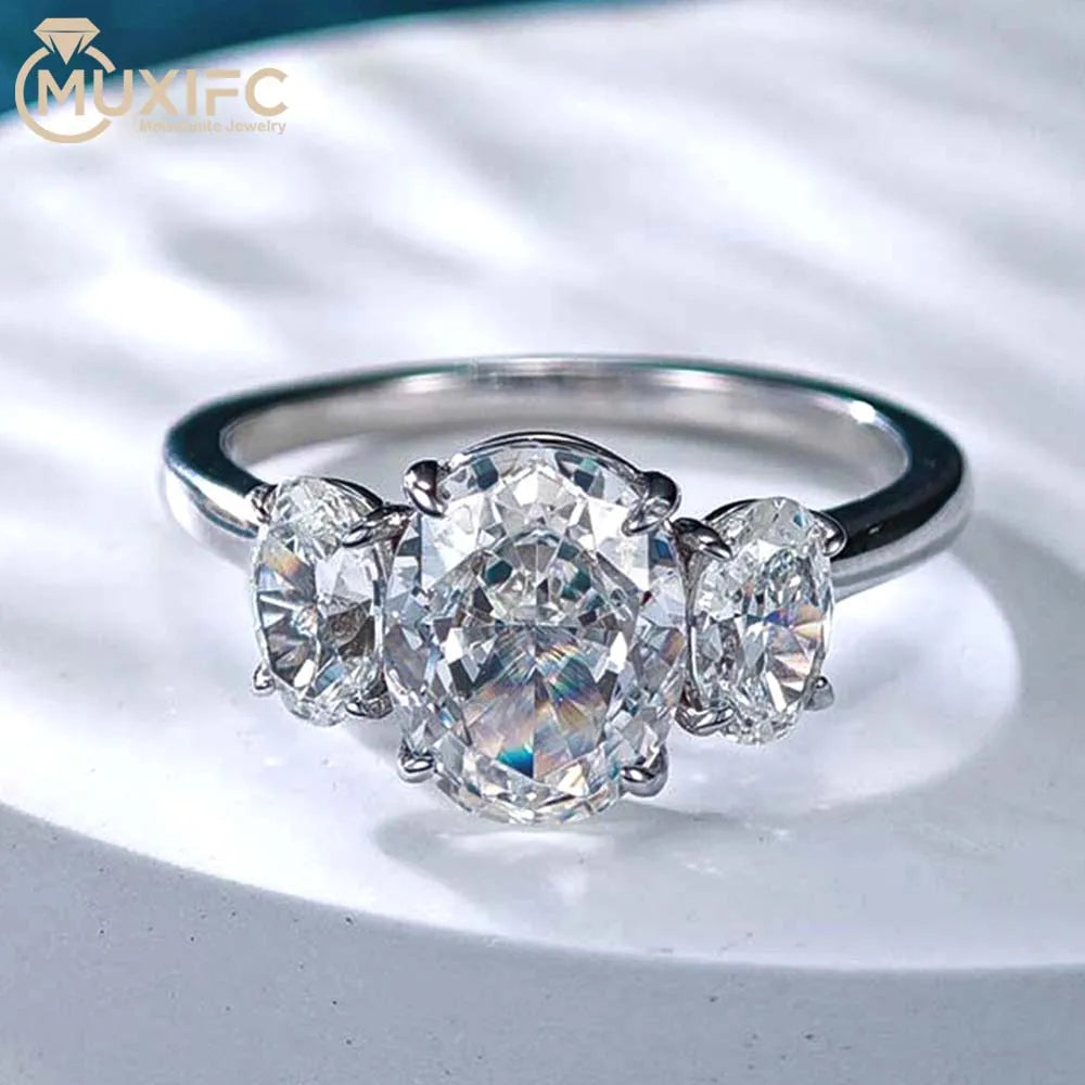 3/6 Carat Oval Cut Moissanite Engagement Rings 3-Stone Lab Diamond 925 Sterling Silver Wedding Rings Band for Women Fine Jewelry