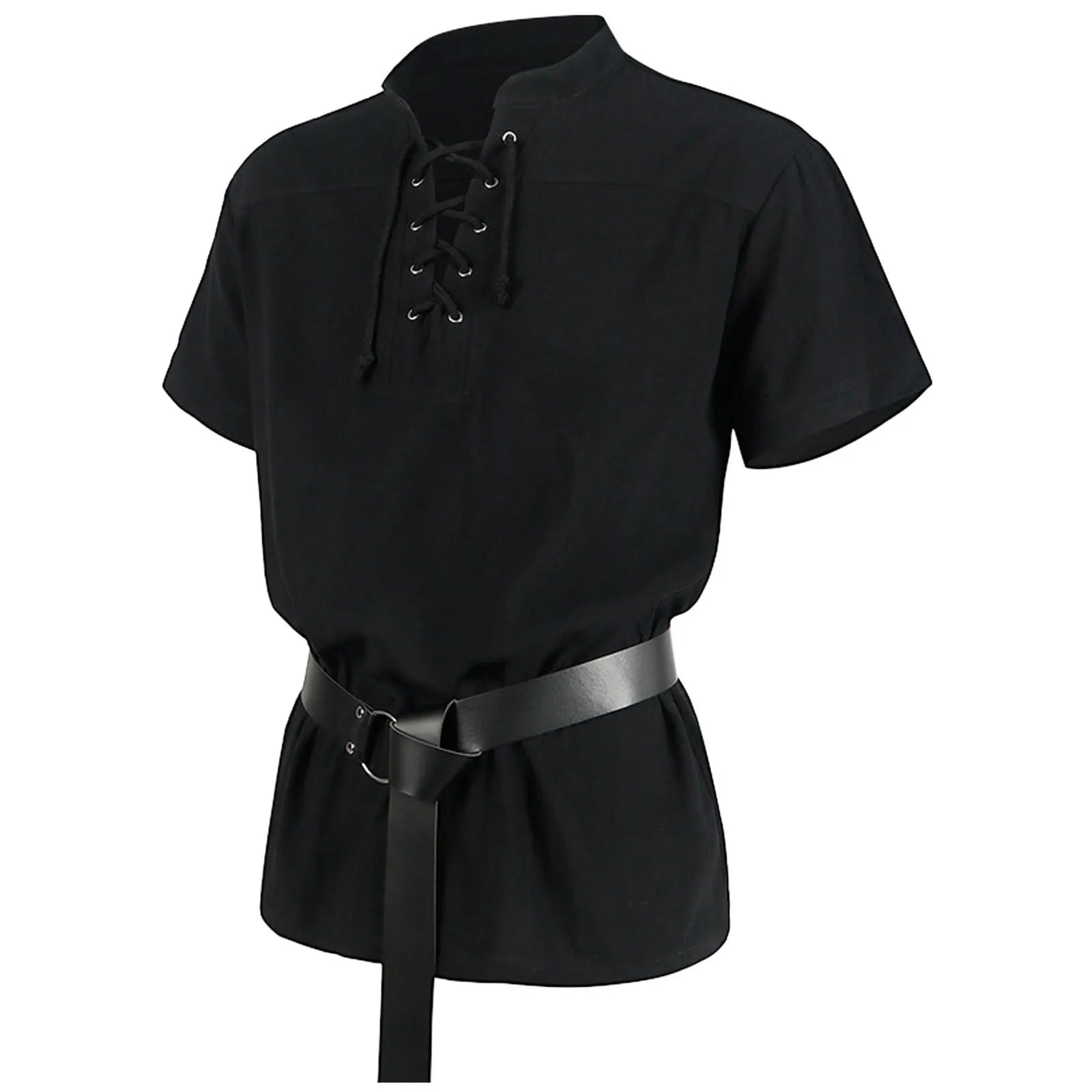 Gothic Shirt For Men Halloween Bandage Short Sleeve Blouses Tops Soild Stand Collar Medieval Shirts Summer Male Top Ropa Hombe - Fashionqueene.com