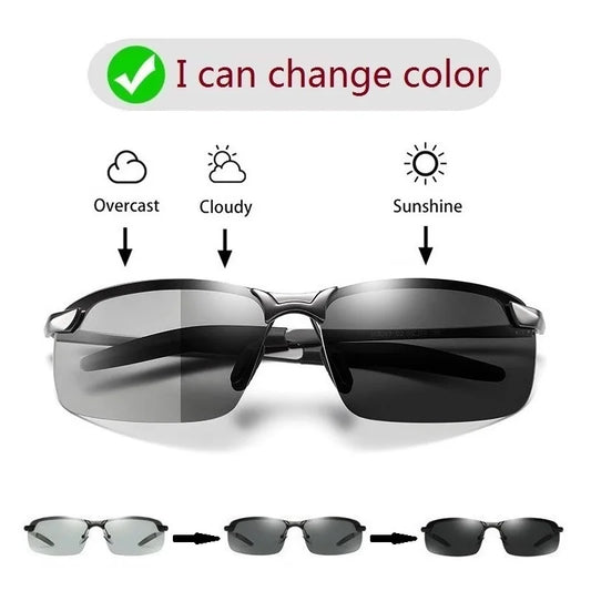 Men Photochromic Polarized Chameleon Glasses Change Color Sun Glasses Day Night Vision UV400