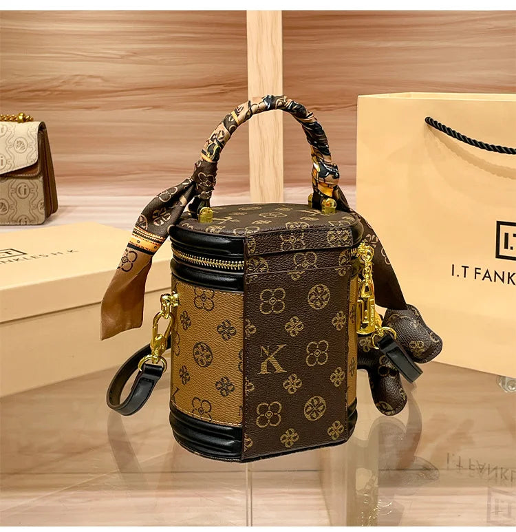 Light luxury brand women's handbag high-end sense contrasting color shoulder bag bucket bag