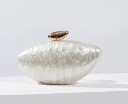 Shell Brand Pearl Brown Marble Acrylic Box Clutches Evening Bag Bridal Handbag