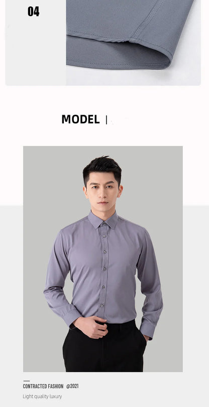 Men's Solid Color Business Shirt Formal Fashion Thin Classic Basic Long Sleeve