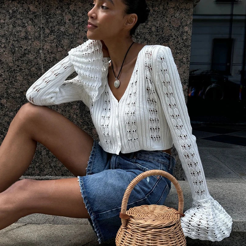 Hollow Knitted Cardigan Women's Solid Long Sleeve V Neck Short Sweater Top Female Crochet Yellow / S White / L White / M Yellow / S-White / L-White / M-White / S-Brown / L-Brown / M-Brown / S-Pink / L-Pink / M-Pink / S-Yellow / L-Yellow / M-Wine Red / L-Wine Red / M-Wine Red / S-Blue / L-Blue / M-Blue / S-