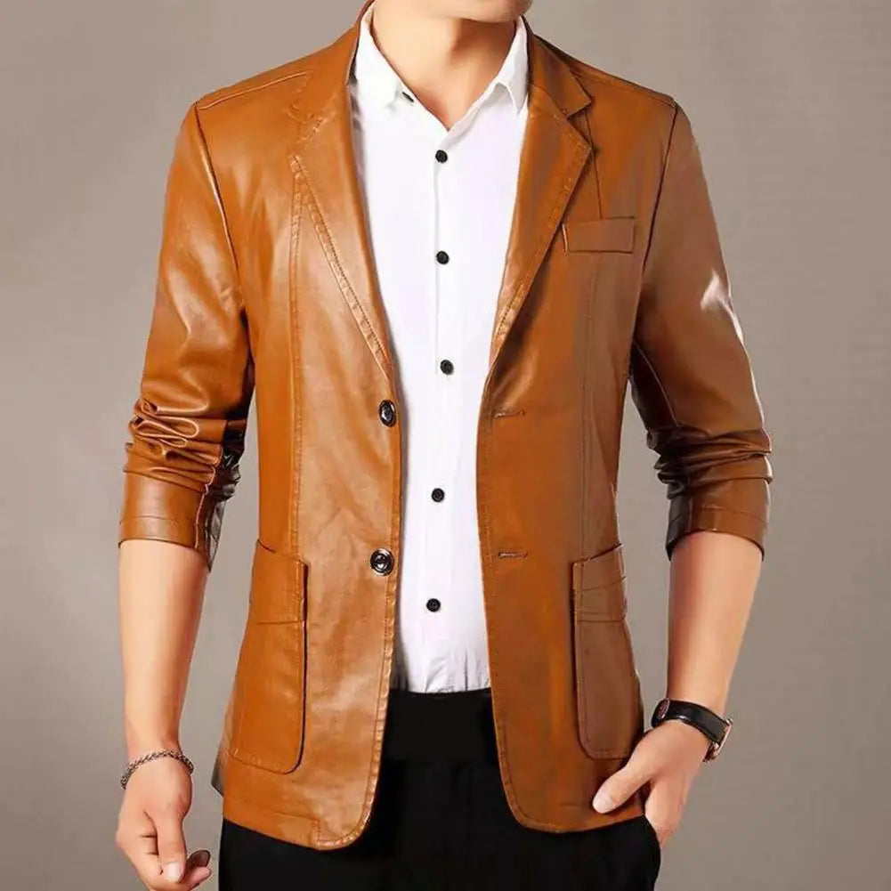 Men Jacket with Button Decoration Long-lasting Wear Stylish Lapel Collar