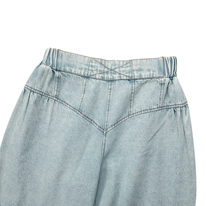 Comfortable Casual Solid Color Sleeveless Jeans Set Loose Long Straight Pants Two Pieces