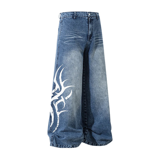 Vintage Streetwear Washed Blue Jeans Pants Mens and Womens Straight Baggy Casual Denim Trousers Oversized Loose Cargos