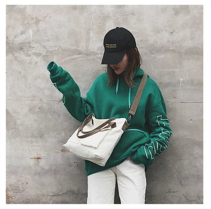 Fashion Canvas Bags Students Handbag Shoulder Bag Large Capacity Solid Color Totes Shopper Bag Casual Female CrossBody 2024