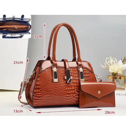 Luxury Brand Crocodile Women Tote Bag Bright Leather Women Handbag Purse