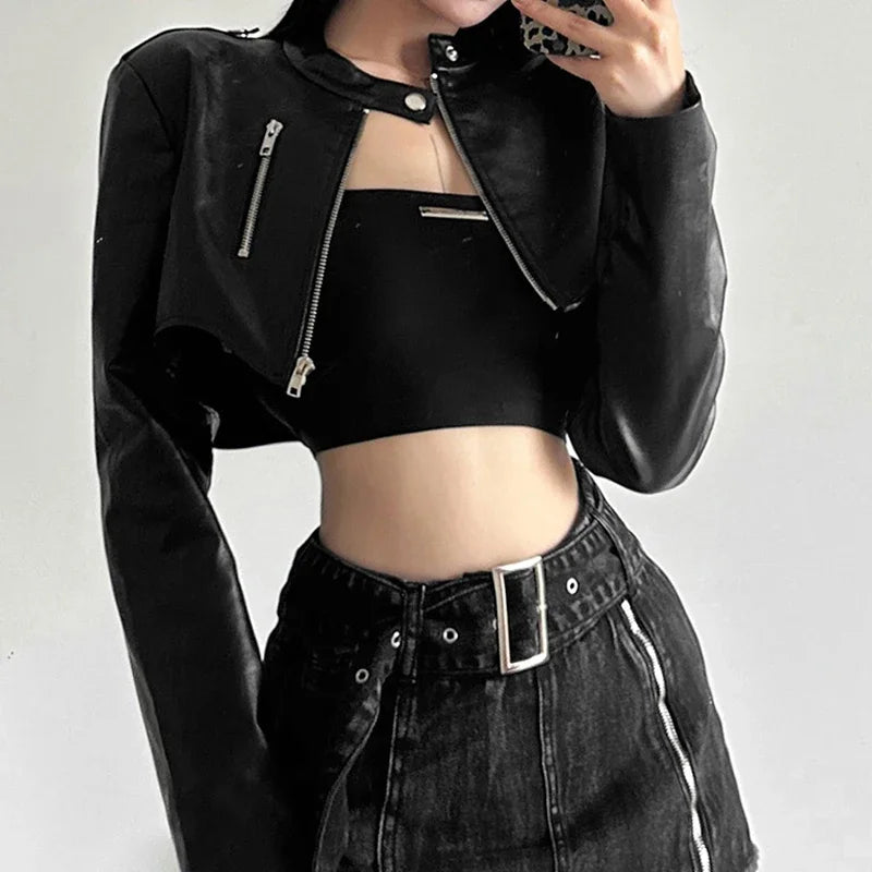 Rits Cyber Gothic Y 2K Crop Jacks Grunge Punk Stijl Faux