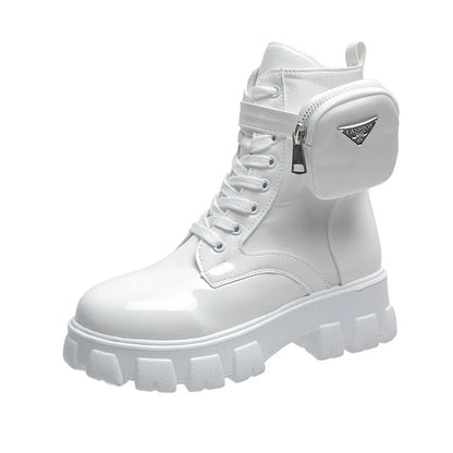 BLACK and White Ankel Boots Goth Platform Boots Snow Booties Woman