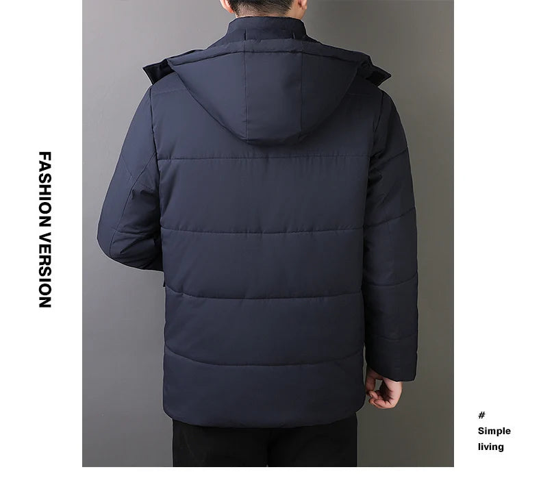 Men Mid-Length Thick Warm Waterproof Hooded Parka Windbreaker Military Fleece