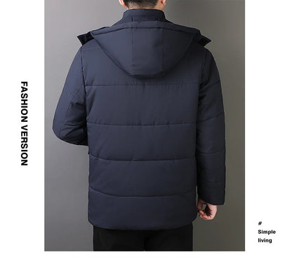 Men Mid-Length Thick Warm Waterproof Hooded Parka Windbreaker Military Fleece