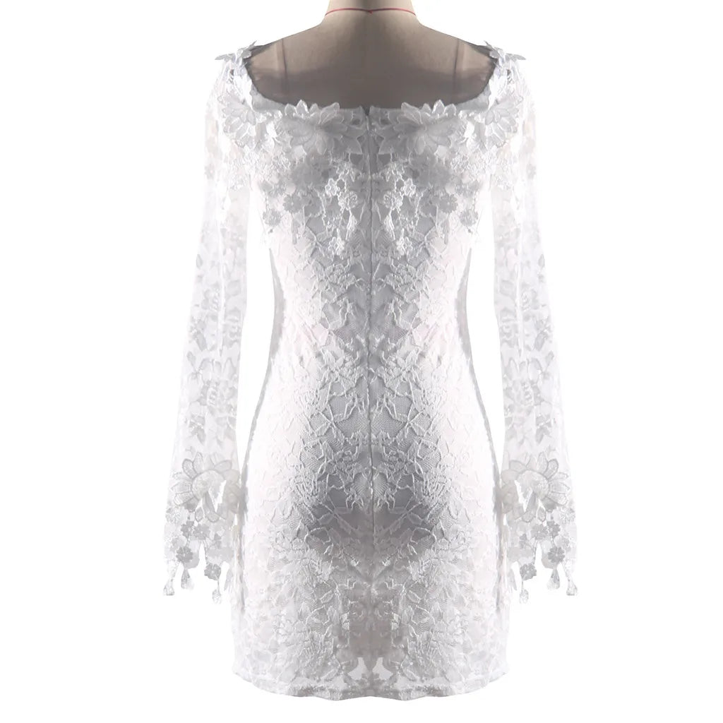 White Lace Dress Long Sleeve Dress Bodycon Off Shoulder Lace Wedding