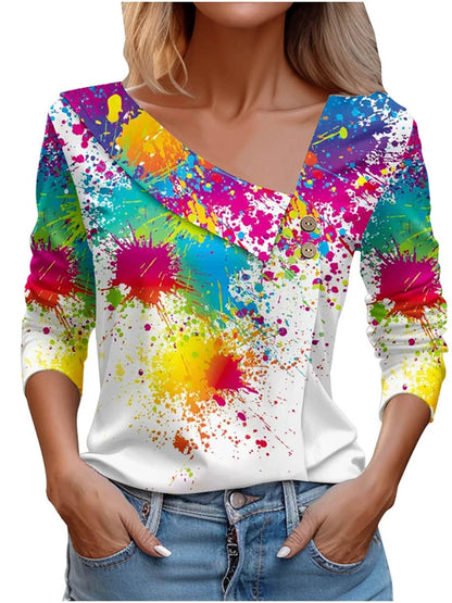 T Shirt For Women Fashion Long Sleeve Top White Floral Print Shirt