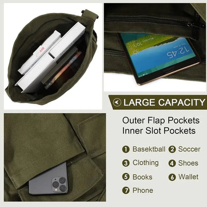 Canvas Messenger Bag Large Hobo Crossbody Bags with Multiple Pockets,School Vintage Shoulder Laptop Bag for Women and Men