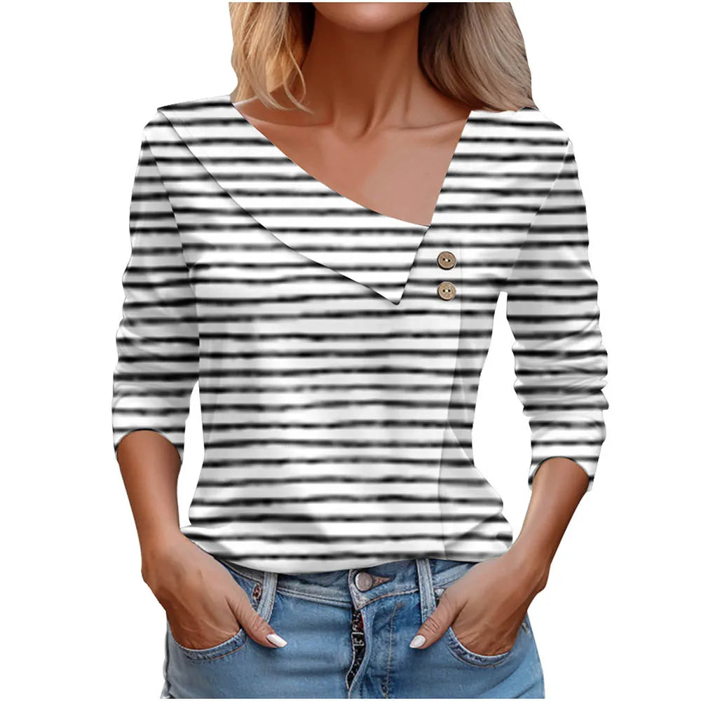 T Shirt For Women Fashion Long Sleeve Top White Floral Print Shirt