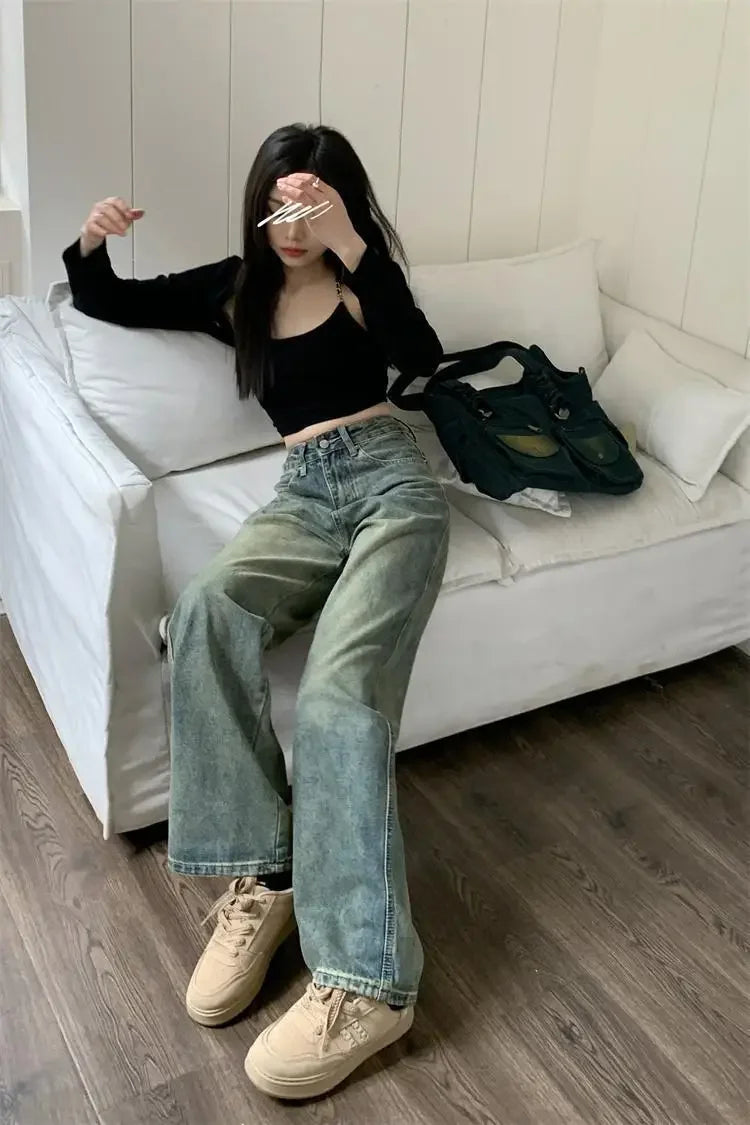 High-waisted Slimming Jeans Casual Bell Bottoms Straight-leg Long Pants For Women