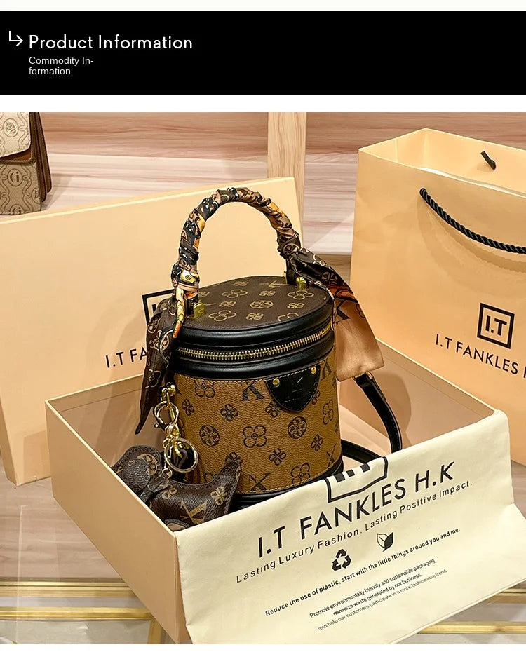 Light luxury brand women's handbag high-end sense contrasting color shoulder bag bucket bag