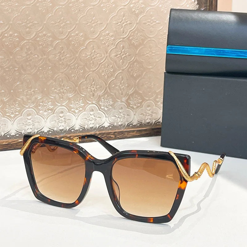 Big Square Alloy Sunglasses Gradient Designer Women Ladies Brand Gradient Uv400 Eyeglasses with Case