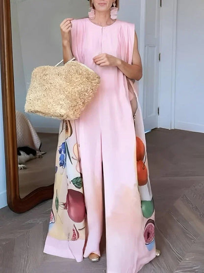 Sleeveless Wide Leg Jumpsuits Elegant Fruit Printed Urban Casual Going Out Outfits
