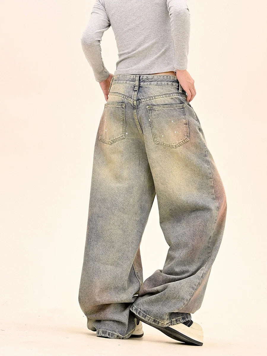 American Fashion Tie-Dye Graffiti Straight Leg Wide Jeans Straight Leg Loose Jeans Hip-hop Street Baggy Jeans