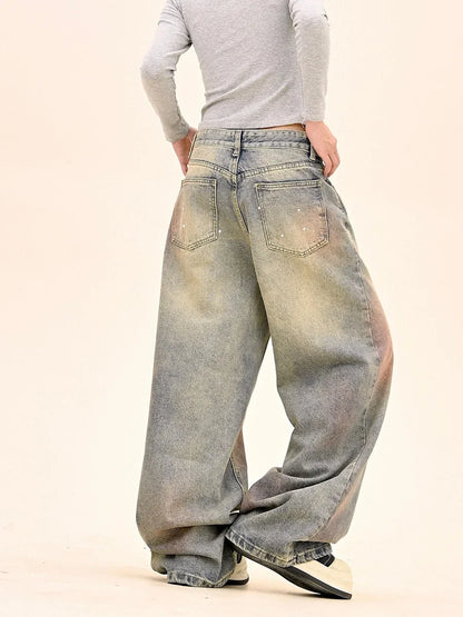 American Fashion Tie-Dye Graffiti Straight Leg Wide Jeans Straight Leg Loose Jeans Hip-hop Street Baggy Jeans
