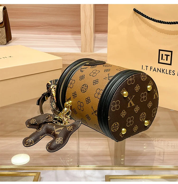 Light luxury brand women's handbag high-end sense contrasting color shoulder bag bucket bag