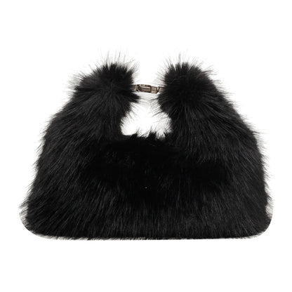 Women Faux Fur Shoulder Bag Adjustable Strap Fluffy Crossbody Bag Solid Color Clutch Purse Hobo Bag for Travel Party